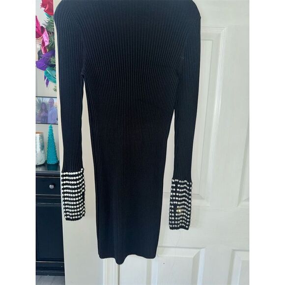 Alexander Wang Black Long Sleeve Bodycon Dress Crystal Cuffs Size L - Picture 10 of 11